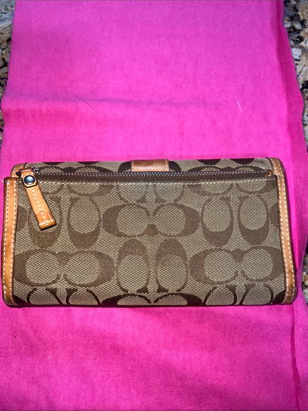 Brown Signature Canvas Wallet with Leather Trim